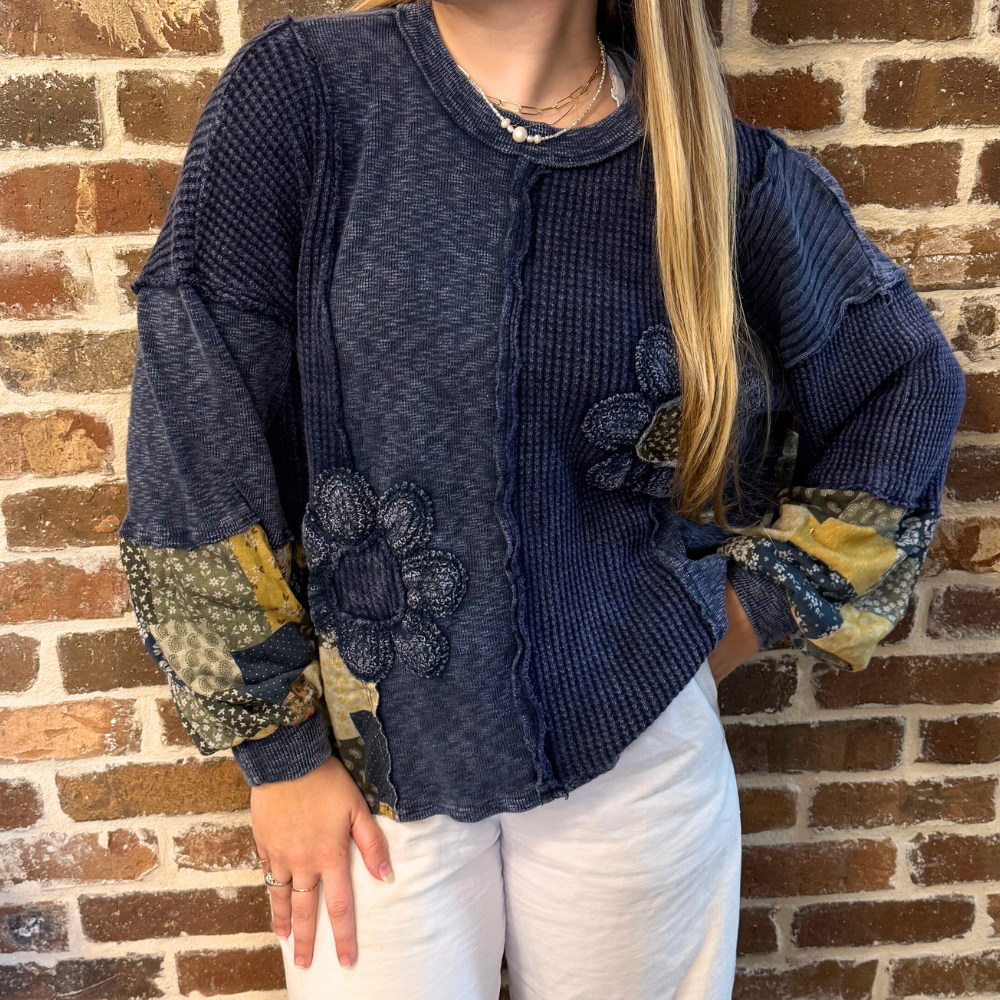 Mineral Washed Daisy Patchwork Sweater